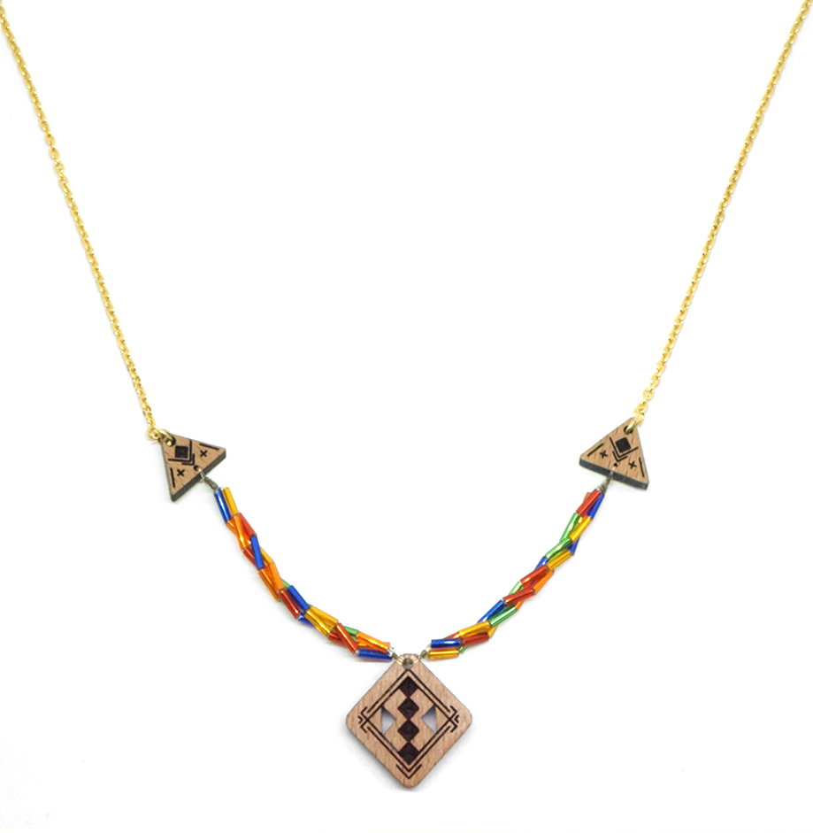 collier avec pendentif berbère en bois et chaine coloré