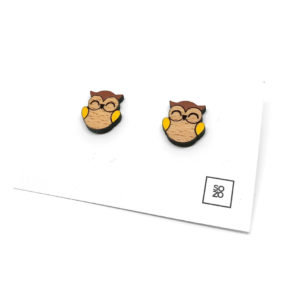 boucles d'oreilles en forme de hibou jaune et marron