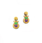 Boucles d'oreilles circulaire et triangulaire violet et vert