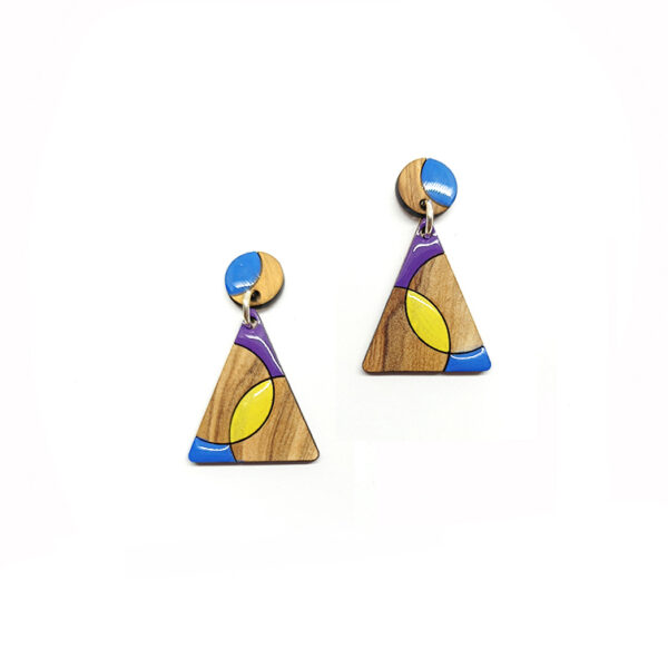 Boucles d'oreilles triangulaires en bleu violet et jaune