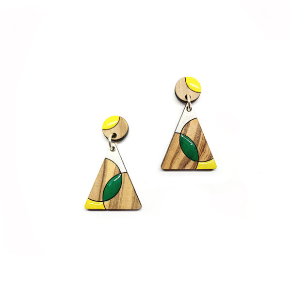 Boucles d'oreilles en bois en jaune vert blanc