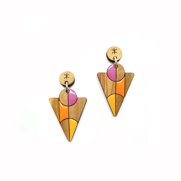 Boucles d'oreille amazigh triangulaire jaune rose et jaune