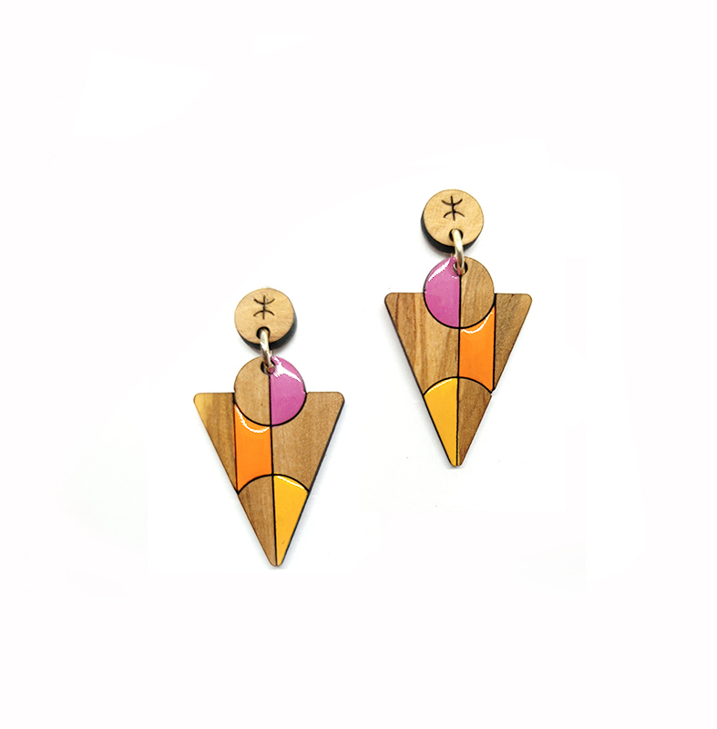 Tiniri (0) Boucles d'oreille amazigh triangulaire jaune rose et jaune